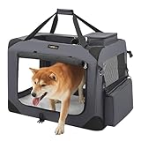 Feandrea Hundebox faltbar, Transportbox Hund, L, Hundetasche, Oxford-Gewebe, Netzstoff, atmungsaktiv tragbar transportabel, Metallrahmen, mit Griffen, Taschen, 70 x 52 x 52 cm, grau PDC70GY