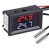 PEMENOL DC4-28V Rot + Blau Dual Display-Digital-Thermometer mit NTC Wasserdichtem Metallfühler-Temperatursensor