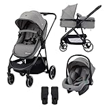 Bebeconfort Breeze Trio, Baby Kinderwagen 3 in 1 mit Kindersitz, 0-22 kg (0-4 Jahre), Reversibler & Leichter Kinderwagen Set, i-Size Kindersitz, Kompakter Faltmechanismus, Mineral Grey