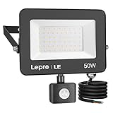 Lepro 50W LED Strahler mit Bewegungsmelder Außen, 4200LM Außenstrahler 5000K Kaltweiß Superhell Scheinwerfer, IP54 Wasserdicht Fluter, Ideale Aussenleuchte für Garten, Innenhöfe, Garage, Haus, Hotel