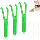 Dental Floss Halter,Zahnseidenhalter,Wiederverwendbare Zahnseide Halter,Dental Floss Holder,3pcs Grün Floss Pick mit 10 Stück Zahnseide Dental für perfekte Mund- und Zahnreinigung,Interdentalreinigung