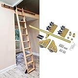 Schiebeleiter, Eisenbahn-Set, 1 m bis 6 m, rollende Edelstahlschiene mit Bodenrollenrädern (keine Leiter im Lieferumfang enthalten)