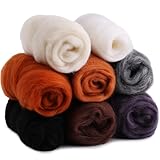 Namner Filzwolle, schwarz, weiß, braun, 80 g Filz Wolle von 8 Farben, Nadel Filz Zubehör, für Starter DIY Handwerk