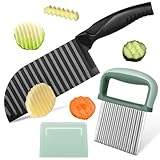 Wellenschneider, Wellenschneider Gemüse, 2Stück Wellenmesser für Gemüse, Pommes Wellenmesser Edelstahl+ Crinkle Cutter mit Schützendem und Schutzhülle, Kartoffelschneider für Salat, Gemüse und Obst