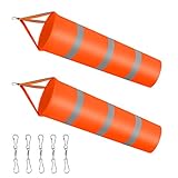 Dadabig 2 Stück Windsäcke für den Garten, Orange Windsack mit reflektierenden Streifen Polyester Gürtel Wetterfeste Wind Socke Tasche zur Windmessung für draußen Outdoor Garten Flughafen Rasen(80CM)