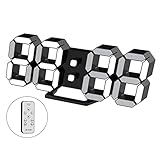 EDUP HOME LED-Digital-Desktop-Uhr, 3D, kleiner Wecker, Schwarz, 25,2 cm, mit Fernbedienung, Heimdekoration, geräuschlos, dimmbar, Schlummerzeitspeicher, 12/24 Datum, Temperatur, Nachtlicht, Büro, Küch