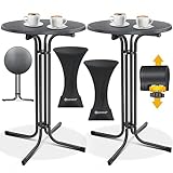 KESSER® Gastro Stehtisch klappbar Bistrotisch 2er Set | Pulverbeschichtete Edelstahlplatte | höhenverstellbare Füße | Party-Tisch Ø 80cm | In- & Outdoor | Empfangstisch | Klapptisch mit Husse Schwarz