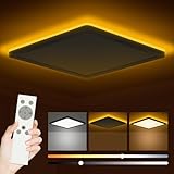Bowfar LED Deckenleuchte Flach, 24W 2800LM Deckenlampe mit Fernbedienung Dimmbar 3000K-6500K, 1800K Nachtlicht Amber, Schwarz Badezimmer Lampe für Wohnzimmer Kinderzimmer Flur Schlafzimmer Ø29.5x2.5cm