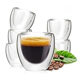 Marindo Espressotassen 6er Set doppelwandig 80ml | Espresso Gläser, Mokkatassen aus Borosilikatglas | Thermogläser - hitzebeständig mit Schwebeeffekt | Dessertgläser 6 Stück
