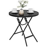 eSituro Klapptisch, Beistelltisch klappbar, Balkontisch Campingtisch Gartentisch Bistrotisch, mit Metallrahmen, runde Tischplatte aus gehärtetem Glas, φ46x47,5 cm, Schwarz SCPT0036