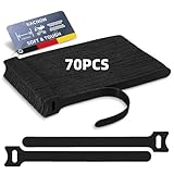 KACNON 70 Stück Klettband Kabelbinder Schwarz, 150x12 mm Wiederverwendbare, Verstellbare Kabelbänder für Haus, Büro und Garten