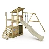FATMOOSE Spielturm Klettergerüst FruityForest Fun XXL mit Schaukel & salbeigrüner Rutsche, Outdoor Kinder Kletterturm mit Sandkasten, Leiter & Spiel-Zubehör für den Garten