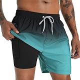 iCKER Badehose Herren Kompression Liner 2 in 1 Badeshorts Board Shorts Schnelltrocknend Strand Beach Shorts,Grün,3XL