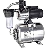 T.I.P. Hauswasserwerk HWW INOX 1300 Plus F, Edelstahl, selbstansaugende Jet-Pumpe, 1200 W, 4350 l/h, 50 m Förderhöhe, 5 bar, 22 l Druckkessel,Vorfilter, Thermo-Überlastschutz, langlebig & wartungsfrei