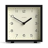 JONES CLOCKS® 'Disco' Schreibtischuhr – Elegantes, quadratisches Design in Schwarz, stilvoll und gut ablesbar für Regal, Tisch, Kaminsims oder Nachttisch