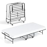 GIANTEX Gästebett Klappbar, Klappbett 90x190 cm Erwachsene, Reisebett mit Matratze, klappbares Bett mit 4 Rollen, Einzelbett bis 220 kg belastbar, Faltbett Metallbett Metallrahmen mit Lattenrost