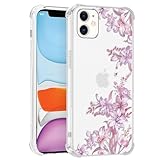 Yoedge Transparent Handyhülle für iPhone 12 Mini Hülle Blumen, Aesthetic Flower Muster Niedlich Design Mädchen Geschenk Schutzhülle, Silikon PC-Rückseite Bumper Case Cover für iPhone 12 Mini 5,4',Lila