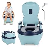 Ikodm Baby Toilette Toilettensitz,Kinder Töpfchen, Typ der Schublade Baby Potty, Toilettentrainer mit Griffe, Bürste, weiches PU-Kissen, Babytopf Anti-Spritzschutz, Cartoon Deckel（Blau）