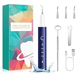 Zahnsteinentferner Zahnreinigung IPX7 Asserdicht mit 4 Modi und 4 Düsen Tragbare Elektrische Munddusche von Speiseresten und Reinigen Zahnbürste der Zähne USB-C Wiederaufladbar Blau