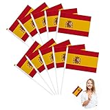 Spanien-Flagge,Spanische Mini-Flagge,10 kleine Handwinkende Flaggen,Spanische Nationalflaggen,Spanien kleine Tischflaggen Flagge,Spanische Flaggen auf Stäben für Weltmeisterschaft,Fußball 2022