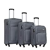 BEIBYE Leichter Stoffkoffer Kofferset Trolley Außentaschen Dehungsfuge mehr Stauraum mit Zahlenschloss (Grau, Set)