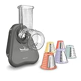 Moulinex Fresh Express Elektrische Gemüsereibe, Direktserviersystem, 5-in-1, zerkleinern-schneiden-reiben-wellenförmig-schneiden, Kabel-Verstausystem, Zubehör spülmaschinenfest, Grau, DK855HE0