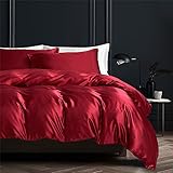 Gezu Bettbezug 200 x 200 cm, Satin, Bordeauxrot, einfarbig, Seide, glatt, glänzend, weich, Bettwäsche-Sets für 2 Personen mit 2 Kissenbezügen 65 x 65 cm, mit Reißverschluss
