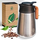 ATNITY Thermoskanne (1,5L) - Isolierkanne mit Holzoptik Griff - Hochwertige Kaffeekanne oder Tee-Kanne aus doppelwandigem 316 Edelstahl mit tropffreiem Ausguss