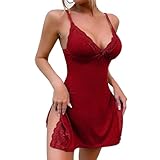 negligee damen sexy Babydoll Dessous für Frauen Negligee Damen Sexy Negligees Kleid Spitze Reizwäsche Nachtwäsche Nachthemd V-Ausschnitt Curvy Dessous Lingerie Frauen mit Panty fur Hochzeitsnacht