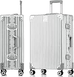 yuweijie Handgepäck Koffer&Trolleys Alurahmen Hartschalen in 100% Polycarbonat,Reisekoffer mit 4 Rollen,Größ Koffer，TSA-Schloss (S, Silber, 55cm, 35L)