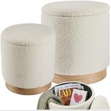 tectake® 2er Set Hocker mit Stauraum, Bouclé Teddy Stoff Scandi Sitzhocker, Pouf, Polsterhocker rund für Schminktisch, Schlafzimmer, Wohnzimmer Möbel, als Flur Möbel, Stauhocker Wohnen