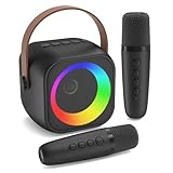 Jeefu Karaoke Maschine mit 2 Karaoke Mikrofon, Tragbaren Bluetooth Lautsprecher für Erwachsene/Kinder, Geschenk Spielzeug Junge 3-15 Jahre, Mini Karaoke Maschine mit Disco Licht, Ideal für Party