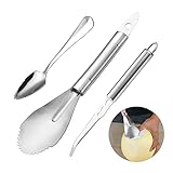 Grapefruitmesser, große Größe (27,9 x 5,8 x 2 cm), Grapefruitmesser gebogen, 3er-Set, mit Grapefruit-Löffeln und Orangenschäler, für Grapefruit und Orangen, Edelstahl-Küchenutensil