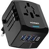 VOOMY Reiseadapter Weltweit, Universal Reisestecker mit 3USB, 1USB, 1AC Steckdose, Reiseadapter Europa USA Mexiko Australien Thailand, Reiseadapter Usa, Reisestecker Adapter Weltweit, Travel Adapter