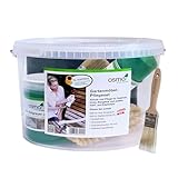 Osmo Gartenmöbel Pflegeset Holz-Entgrauer 500 ml Gartenmöbel-Öl Spray 008 Farblos 400 ml Schleifvlies Wurzelbürste Flächenstreicher 50 mm PFAHLER-Pinsel