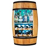 CREATIVE COOPER Weinregal - Weinschrank Mini Bar - Alkohol Schrank mit LED - Weinfass - Fass bar - Weinbar - Fassbar - Barschrank - 80cm hoch - Retro deko Bar Regal - Hausbar Theke - Fassmöbel Eiche