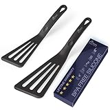 HOTEC Silikon-Fischwender mit Schlitzen, Pfannenwender, Pfannenwender zum Kochen, hitzebeständig, antihaftbeschichtet, stark, spülmaschinenfest, schwarz