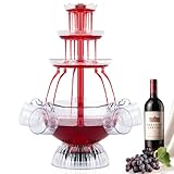 Drepint 3-stufiger klarer Partybrunnen, 4L Elektrischer Saft Und Weinbrunnen Trinkbrunnen, Trinkbrunnen mit LED Beleuchteter, Weinbrunnen mit 5 Bechern Getränkebrunnen Springbrunnen für Kneipen/Rotwei