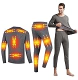 Beheizbare Unterwäsche Herren, USB Elektrisch Beheizte Thermo Unterwäsche mit 16 Heizzonen 3 Temperaturregelung, Thermounterwäsche für Winter Ski und Sport Motorrad, Jagd (Gray, 4XL)