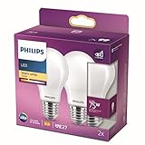 Philips LED Classic E27 Lampe, 75 W, Tropfenform, matt, warmweiß, 2er Pack