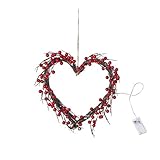 Valentinstag Herzförmige Deko-16-Zoll-Weiße Dekoration mit Lichtern & hängt Makramee Zubehör Holzstäbe (Red, One Size)