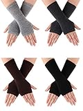 SATINIOR 4 Paar Fingerlose Handschuhe für Handgelenk mit Daumenloch Warme Unisex Kaschmirhandschuhe (Farbe Set 4)