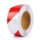 12m × 5cm Reflektierendes Band, Selbstklebend Reflektorband Rot Weiß, Warnaufkleber Reflektorband, Absperrband Rot Weiß, für Warnmarkierung Sicherheit