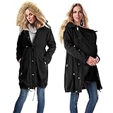 Tragejacke Umstandsjacke Winter 3 In 1 Schwangerschaftsjacke Mit Babyeinsatz Umstandsmantel Winterjacke Schwangerschaft Schicker Umstands Tragemantel Einstellbarer Warm Outdoor Mantel(Schwarz,3XL)
