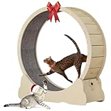 Keyzone Katzenlaufrad Laufrad für Katzen, Laufband mit Teppichboden, Katzenrad Fitnessgerät zur Gewichtsabnahme, für EIN längeres Leben der Katze (M, Natürliche Holzfarbe)