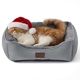 BEDSURE Katzenbett waschbar Katzen Bettchen - 51x41cm Katzenkorb Indoor mit Rutschfester Basis, quadratisches Hundebett für kleine Hunde mit weichem Rand, grau