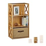 Relaxdays Regal Bambus mit Korb, 3 Ablagen, Holz Standregal, Badregal, Faltbox, HxBxT: 80 x 42 x 29 cm, natur braun