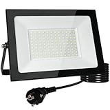 Meision LED Strahler Außen 100W, LED Scheinwerfer mit Stecker, Superhell Aluminium Warmweiß LED Fluter 3000K IP66 Wasserdicht, LED Außenstrahler mit 3 Meter Kabel für Garage, Garten, Flur