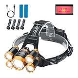 KJLAND Stirnlampe, High Lumen Ultra Bright 5 LED Head Light, USB Wiederaufladbare Wasserdichte Scheinwerfer Taschenlampe mit Zoombar, 4 Modi Kopflampe für Outdoor Camping Wandern Angeln Jagd