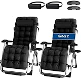 TMKDNNKG Gartenstühle, 2er-Set, Schwerelosigkeitsstühle, robuste Sonnenliegen, Liegestühle, klappbare Liegestühle für den Außenbereich für Erwachsene mit Getränkehalter (B – mit schwarzem Kissen, 2er